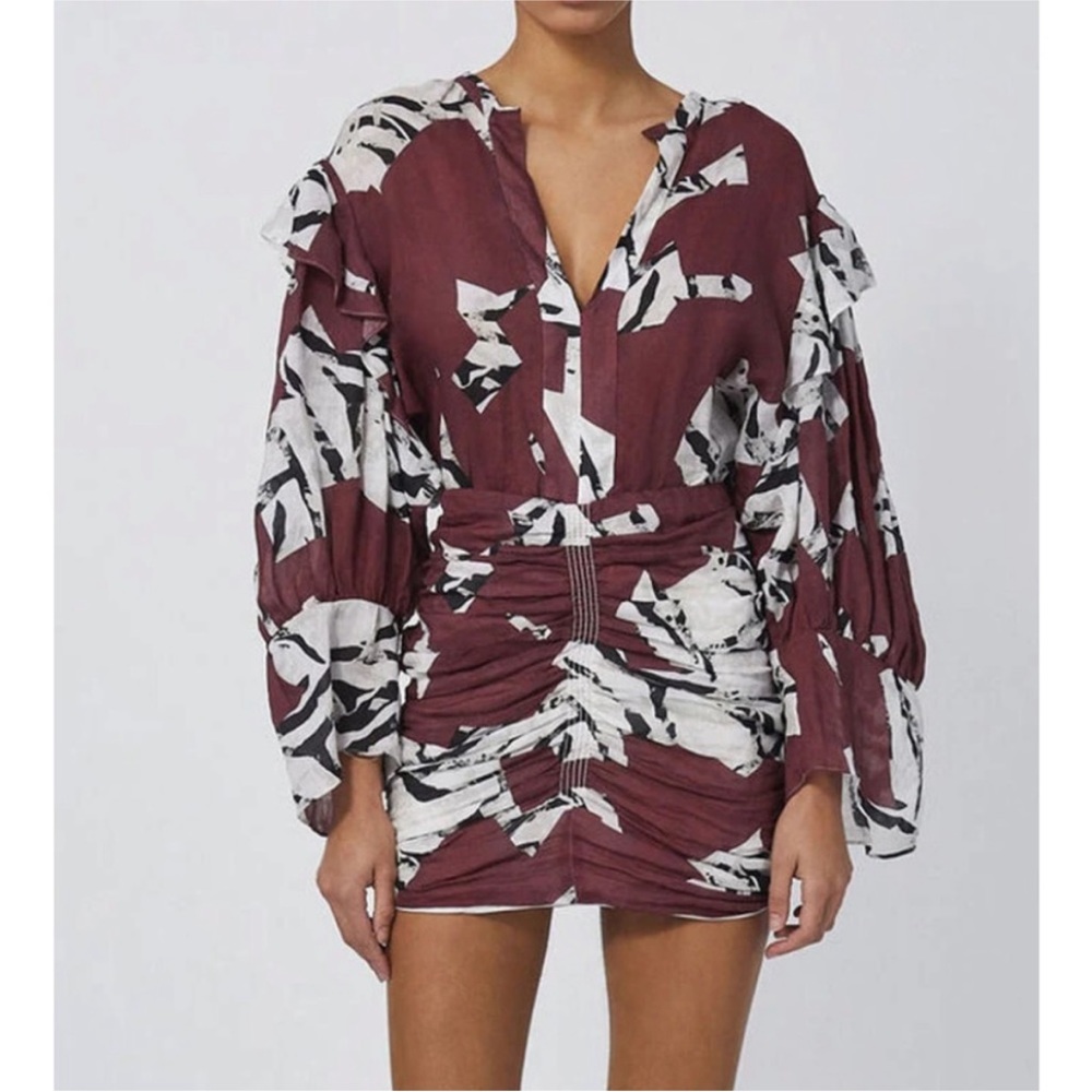 IRO Paris Hura Floral Long Sleeve Mini Dress V Neck